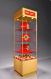 19.6 LED Display Case w/Cabinet Base, Adjustable Shelves & Locking Hinged Door -Gold
